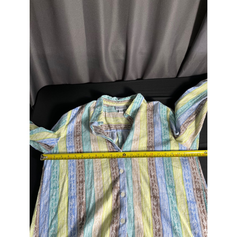 The Tog Shop Cotton Button Front Shirt XL Pastel Stripe Botanical Print - Picture 5 of 7